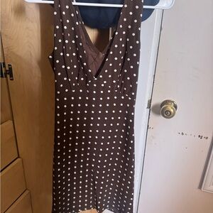 Princess Polly Brown Mini Dress with White Polka Dots